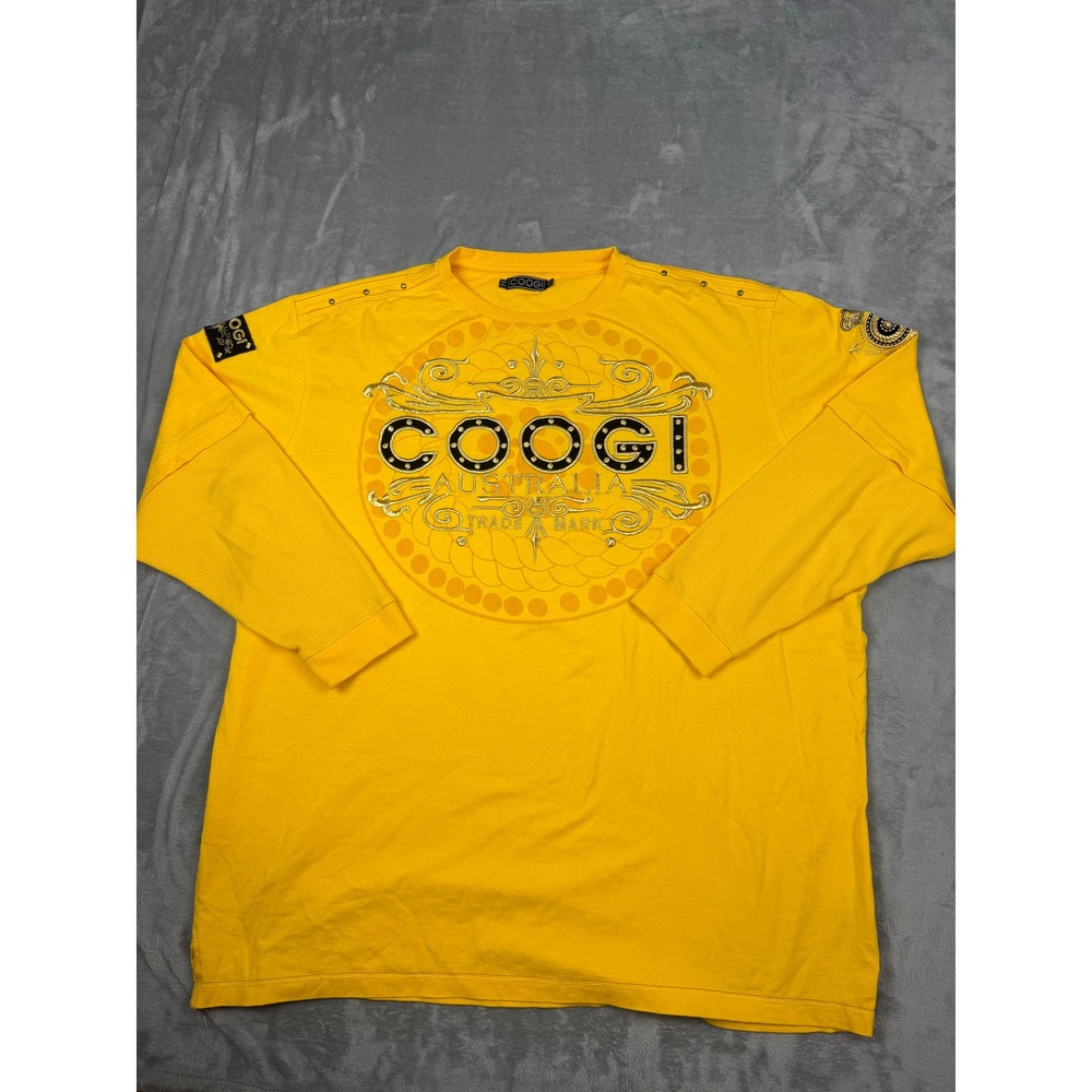 Coogi Shirt Mens 4XL Yellow Long Sleeve Embroidered Studded Graphic Streetwear